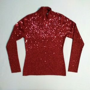 Festive Red Sparkly Metallic Sequined Sweater